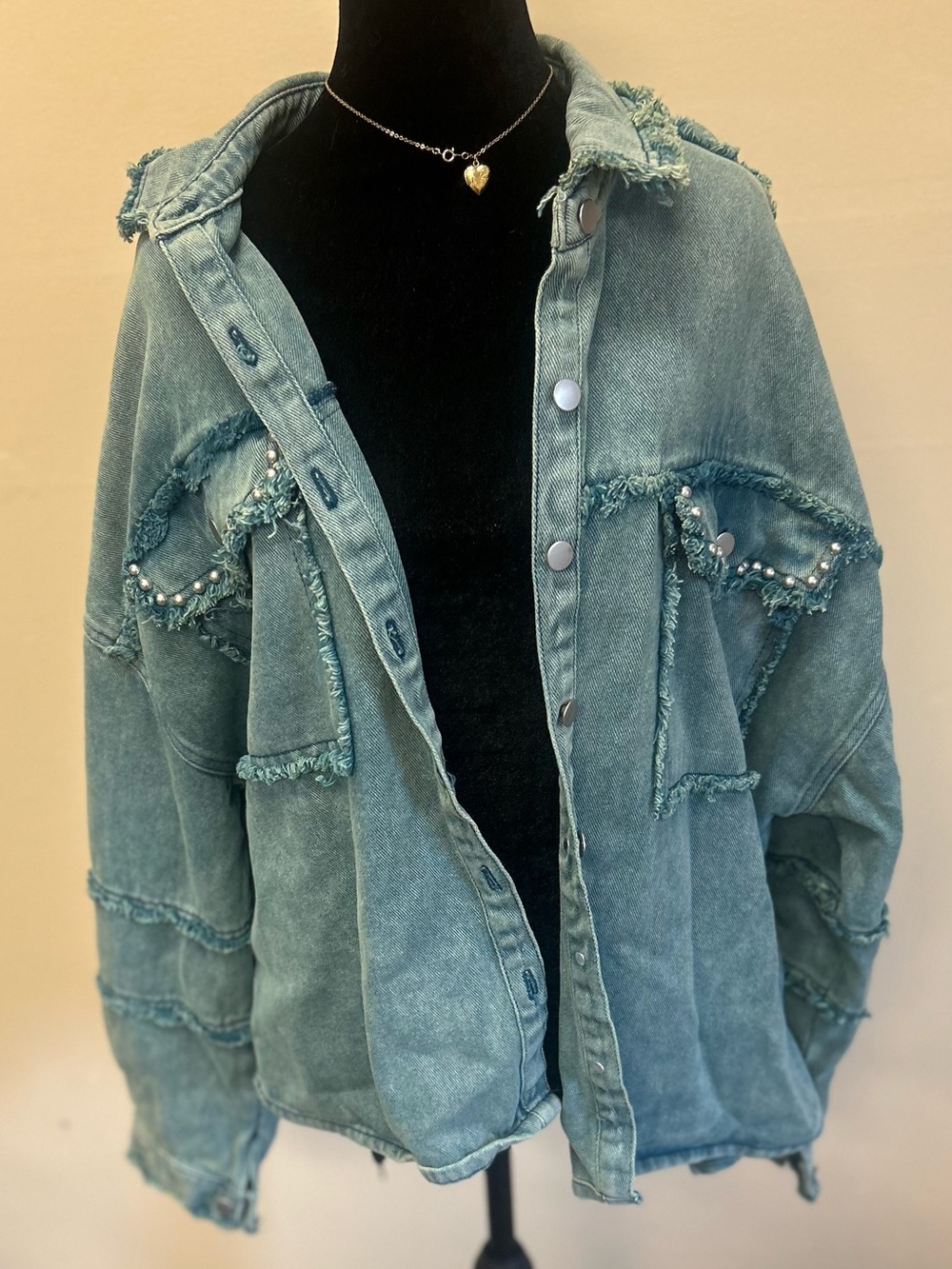 POL Denim Shacket in Teal Blue-Size M - Picture 3 of 7
